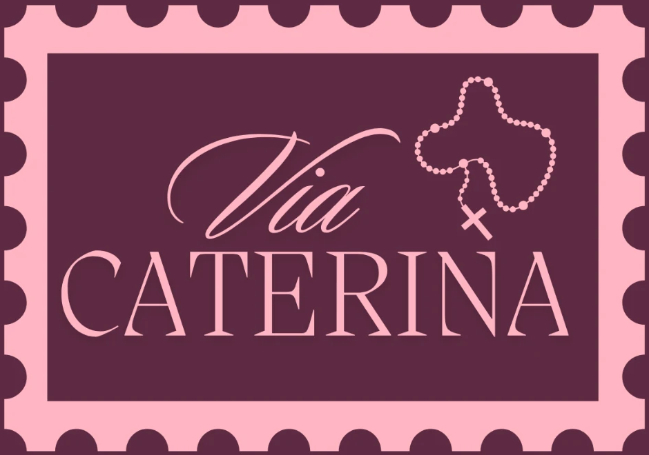 Via Caterina — postage stamp and rosary logo